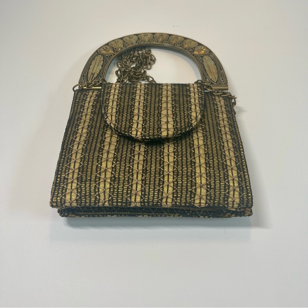 Elegant Gold and Black Handbag Mini Clutch with Metal Hearts New